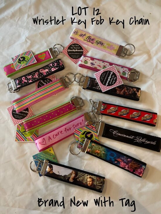 Assorted Fabric Keychain Wristlets Accessories - Keychain Wristlets Metal keyring Keychain Lot 12 Fabric Designs & Patterns New